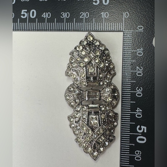 Antique Art Deco Double Dress Clip Clear Rhinestone Brooch - Picture 14 of 15